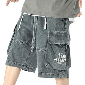 XYXIONGMAO Men's Black Techwear Baggy Jorts Jean Shorts Cargo Pants Hip Hop Streetwear Casual Sweatpants Joggers for Men