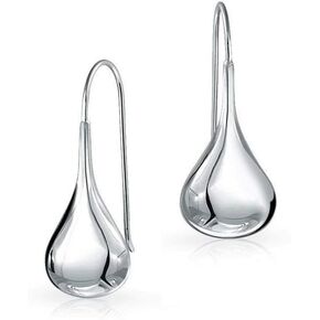 Sterling Silver 925 Solid Classic Puffed Teardrop Hook Dangle Earrings
