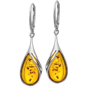 Amber Sterling Silver Classic Teardrop Leverback Earrings