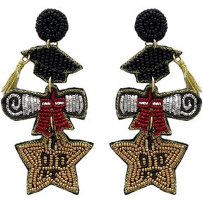Beaded Graduation Diploma Post Earrings Handmade Bachelor Cap I Did It Earrings