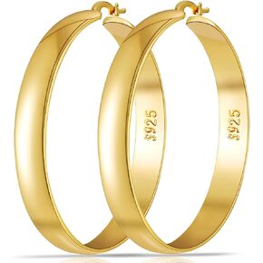 8mm Thick 925 Sterling Silver Hoops Earrings for Women 14K Real Gold Large Hoop Earrings Hypoallergenic and Lightweight Big Hoop Earrings for Women 20/30/40/50/60/70MM