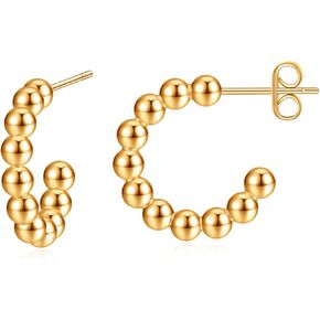 Gold Chunky Hoop Earrings for Women,Open Beaded Hoop Christmas Tree Earrings Jewelry Gifts
