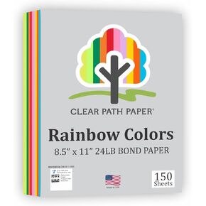 Mixed Rainbow Paper - 24BLb Bond - 8.5 x 11 inch - 150 Sheets - Clear Path Paper
