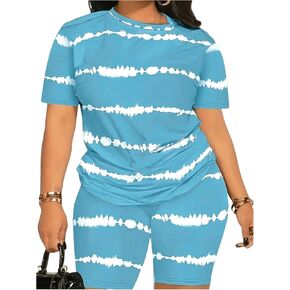 SOLY HUX Women's Plus Size Summer 2 Piece Outfits Allover Print Short Sleeve Tee and Shorts Set