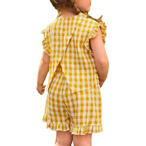 Floerns Toddler Girls 2 Piece Outfit Plaid Print Frill Wrap Blouse Top and Shorts Set