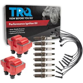 TRQ Ignition Coils Wires Spark Plugs Kit Compatible with 1996-1999 Ford Lincoln Mercury
