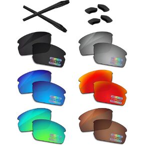 Bowyer 6 Pairs POLARIZED Replacement Lenses & Rubber Kits for Oakley Flak 2.0 OO9295 Sunglasses - Black + Titanium Mirror + Surf Blue Mirror + Fire Red Mirror + Jade Green Mirror + Brown