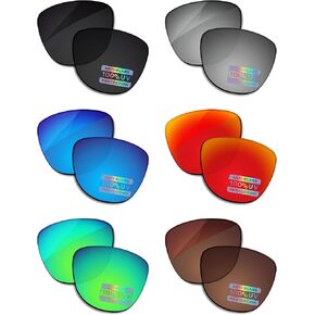 Bowyer 6 Pairs POLARIZED Replacement Lenses for Oakley Frogskins OO9013 Sunglasses - Black + Titanium Mirror + Surf Blue Mirror + Fire Red Mirror + Jade Green Mirror + Brown