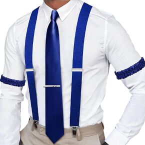 Barry.Wang 4PCS Suspender for Man X-Back Elastic Armbands 1.4 inch 4 Points Heavy Duty Clips Tie Sets Wedding Party