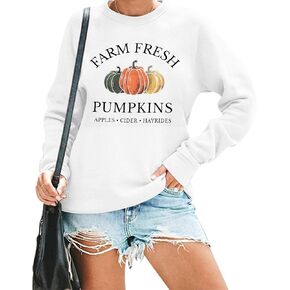VILOVE Farm Fresh Pumpkin Sweatshirt Women Fall Sweatshirt Pumpkin Graphic Hoodie Happy Fall Yall Long Sleeve Tops