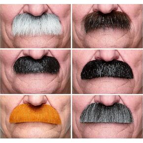Mustaches Self Adhesive Fake Mustache Mix, Novelty, False Facial Hair Value Pack (6pcs.)