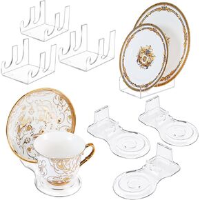 8 Pcs Acrylic Dinnerware Display Stand 4 Pcs 2 Tiers Acrylic China Plate Display Stand Clear Dinnerware Easel Plate Holder for Display and 4 Pcs Transparent Plastic Tea Cup Display Stand for Displaying