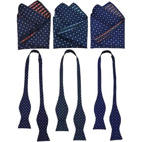 Men Tuxedo Bow Tie Pocket Square Set of 3, Self Tie Bowtie with Handkerchief For Formal or Wedding Party M-S-B1