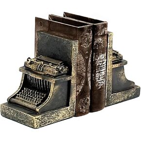 Bellaa 25747 Decorative Bookend Typewriter Royal Retro Book Ends Stopper Industrial Rustic Vintage Style Classic Type Writer Statues Bookshelves Home Decor 7 inch