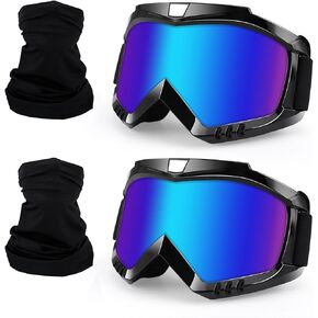 ATV Goggles Dirt Bike Goggles 2 Pack with Neck Gaiter, Motorcycle Motocross Goggles Wind Vision Windproof Glasses Riding Racing UV400 Anti-Fog Scratch Dustproof Goggle Adult Youth Kids Color Lens