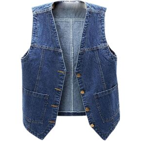 Women's Denim Vest Western Top Fall Sleeveless Button V Neck Cozy Slimming Travel Date Night Tank Top