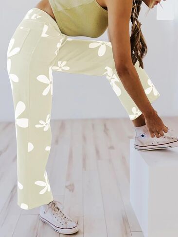 Women's Flower Print Y2K Fashion Wide Leg High Waist Denim Pants Boyfriend Jeans Loose Fit Vintage Jeans for Teen Girls in Saudi Arabia