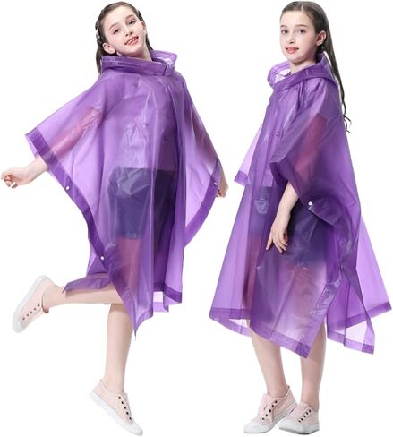 Rain Poncho Raincoats for Kids Reusable - 2 Pack EVA Waterproof Rain Coat with Hood Rain Jacket for Boys Girls in Saudi Arabia