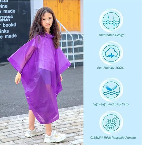 Rain Poncho Raincoats for Kids Reusable - 2 Pack EVA Waterproof Rain Coat with Hood Rain Jacket for Boys Girls in Saudi Arabia