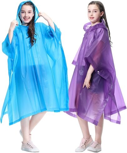 Rain Poncho Raincoats for Kids Reusable - 2 Pack EVA Waterproof Rain Coat with Hood Rain Jacket for Boys Girls in Saudi Arabia