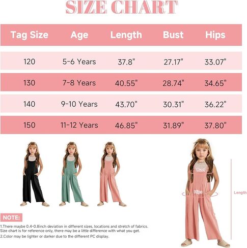 بدلة قفز JiAmy للفتيات كاجوال بدون أكمام بأرجل واسعة مع جيوب للأطفال من عمر 5 إلى 12 سنة in Kuwait