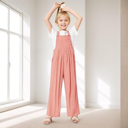 بدلة قفز JiAmy للفتيات كاجوال بدون أكمام بأرجل واسعة مع جيوب للأطفال من عمر 5 إلى 12 سنة in Kuwait