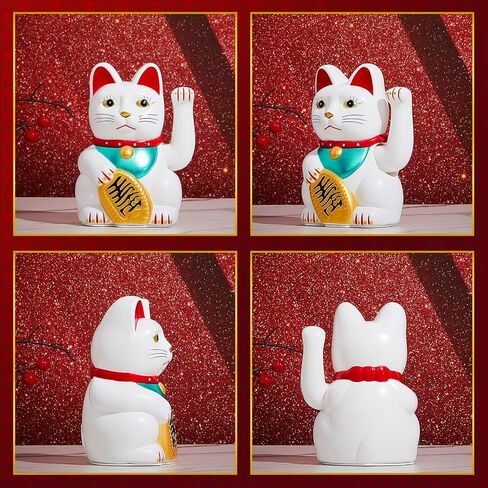 Chunful 6 "Lucky Cat Waving Arm Maneki Neko Lucky Cat Beckoning Feng Shui Wealth Cat للترحيب بزخرفة الحظ والثروة والازدهار، البطارية غير متضمنة (أسود) in Saudi Arabia