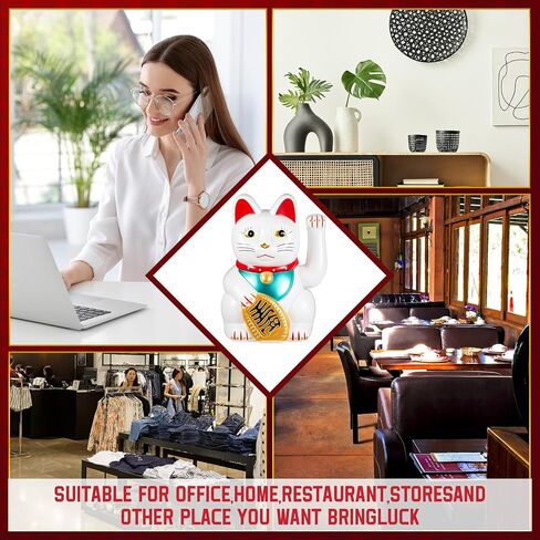 Chunful 6 "Lucky Cat Waving Arm Maneki Neko Lucky Cat Beckoning Feng Shui Wealth Cat للترحيب بزخرفة الحظ والثروة والازدهار، البطارية غير متضمنة (أسود) in Saudi Arabia