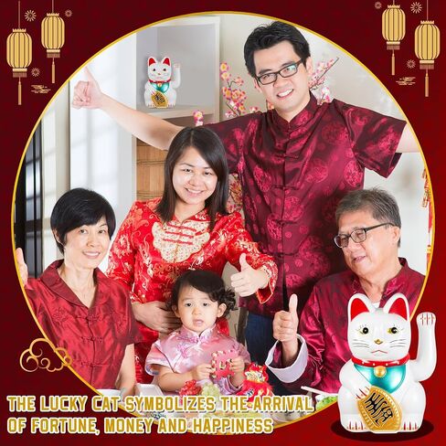 Chunful 6 "Lucky Cat Waving Arm Maneki Neko Lucky Cat Beckoning Feng Shui Wealth Cat للترحيب بزخرفة الحظ والثروة والازدهار، البطارية غير متضمنة (أسود) in Saudi Arabia