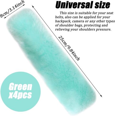 4 Pack Seat Belt Covers for Adults and Kids, Soft Fur Seat Belt Straps Pads Fluffy Seat Belt Neck Protector Furry Seat Belt Shoulder Pad Car Accessories for Various Use (Green) in Kuwait