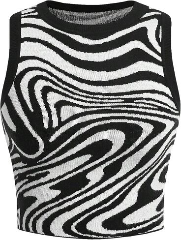 Floerns Women's Zebra Striped Print Crop Top Sleeveless Slim Fit Sweater Vest in Saudi Arabia
