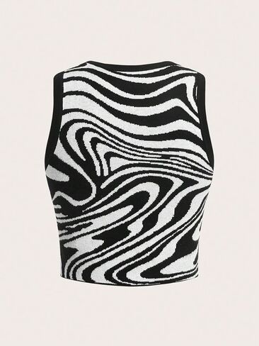 Floerns Women's Zebra Striped Print Crop Top Sleeveless Slim Fit Sweater Vest in Saudi Arabia