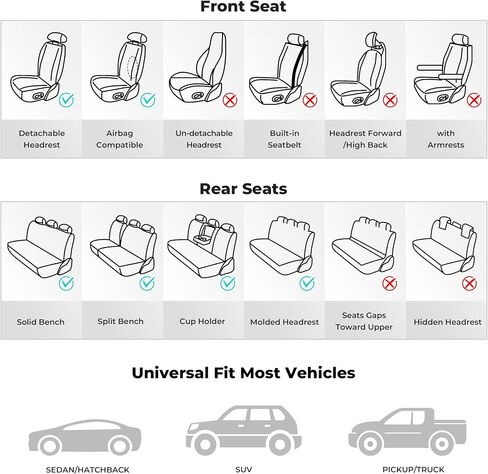 FREESOO Black Car Seat Covers Full Set, Universal Automotive Leather Seat Covers for Cars Trucks SUV, Waterproof Car Seat Cover Back Seat and Front, Car Seat Protector Cushion Fit for Most Vehicles in Saudi Arabia