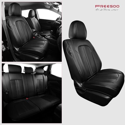 FREESOO Black Car Seat Covers Full Set, Universal Automotive Leather Seat Covers for Cars Trucks SUV, Waterproof Car Seat Cover Back Seat and Front, Car Seat Protector Cushion Fit for Most Vehicles in Saudi Arabia