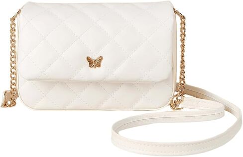 SweatyRocks Girl's PU Leather Chain Strap Crossbody Bag Metal Decor Flap Wallet Mini Square Bag White One-Size in Saudi Arabia