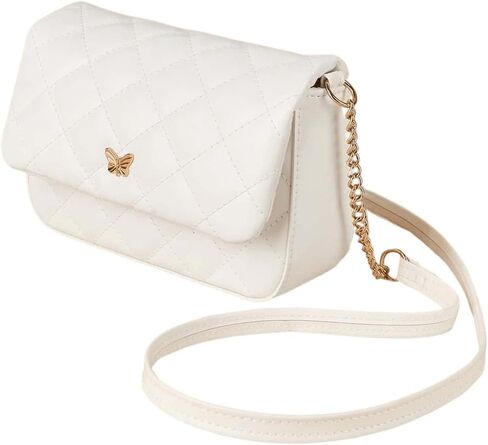 SweatyRocks Girl's PU Leather Chain Strap Crossbody Bag Metal Decor Flap Wallet Mini Square Bag White One-Size in Saudi Arabia
