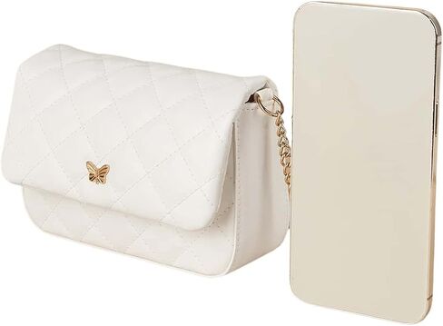 SweatyRocks Girl's PU Leather Chain Strap Crossbody Bag Metal Decor Flap Wallet Mini Square Bag White One-Size in Saudi Arabia