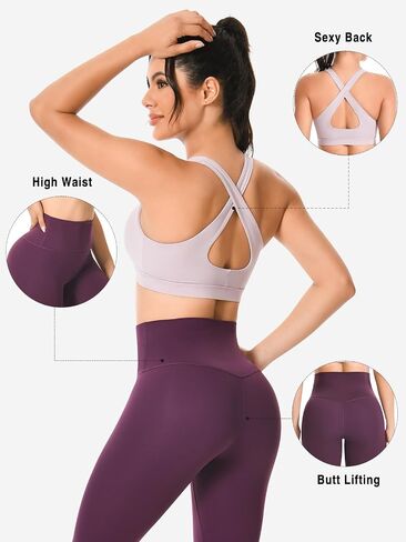Workout Sets for Women 2 Piece Outfits High Waisted Leggings with Cross Back Sports Bra Yoga Outfits Gym Sets in Saudi Arabia