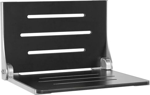 Seachrome Silhouette Folding Wall Mount Shower Bench Seat, Black Seat with Silver Frame in Saudi Arabia