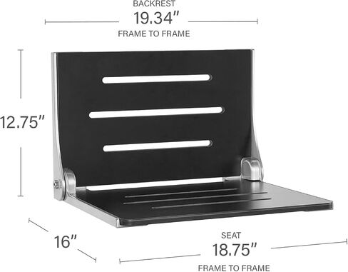 Seachrome Silhouette Folding Wall Mount Shower Bench Seat, Black Seat with Silver Frame in Saudi Arabia
