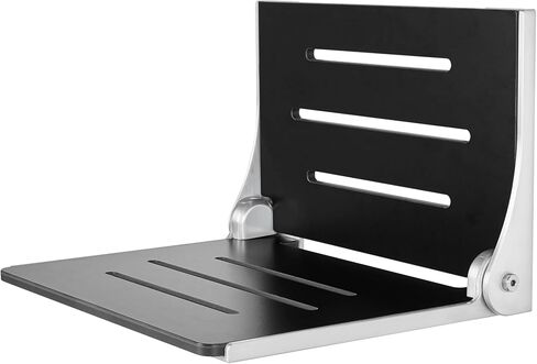 Seachrome Silhouette Folding Wall Mount Shower Bench Seat, Black Seat with Silver Frame in Saudi Arabia
