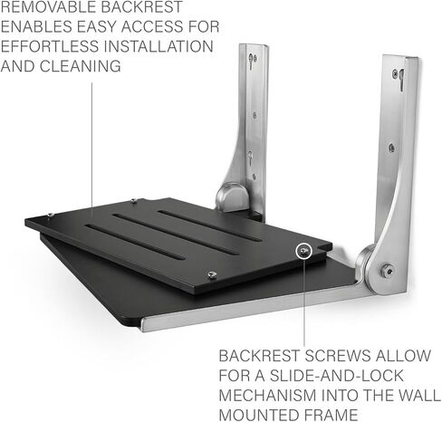 Seachrome Silhouette Folding Wall Mount Shower Bench Seat, Black Seat with Silver Frame in Saudi Arabia