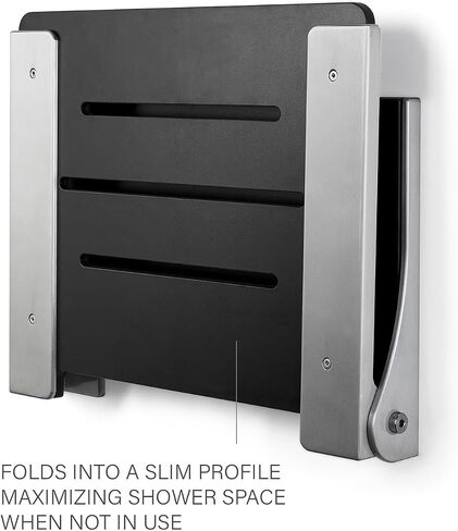 Seachrome Silhouette Folding Wall Mount Shower Bench Seat, Black Seat with Silver Frame in Saudi Arabia