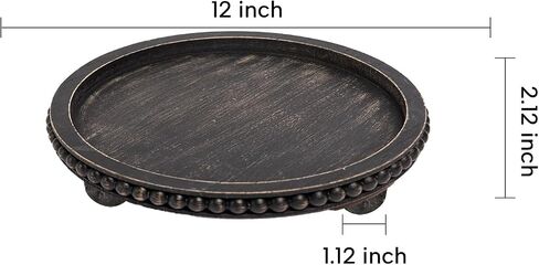 HPC Decor 15in Oval Tray for Home Decor - Black Wood Beaded Tray - Decorative Serving Tray,Rustic Farmhouse Wooden Trays for Vintage Centerpiece,Kitchen Counter,Living Room Decor,Coffee Table Decor. in Kuwait