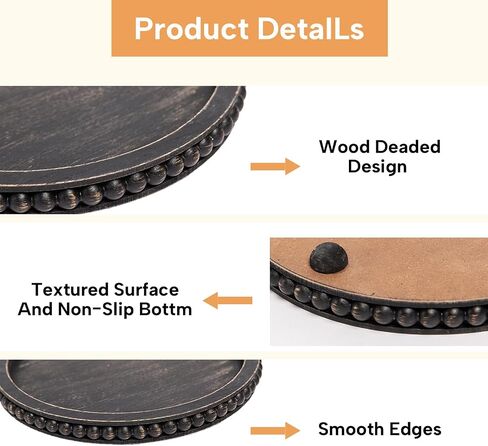 HPC Decor 15in Oval Tray for Home Decor - Black Wood Beaded Tray - Decorative Serving Tray,Rustic Farmhouse Wooden Trays for Vintage Centerpiece,Kitchen Counter,Living Room Decor,Coffee Table Decor. in Kuwait