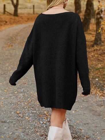 Saodimallsu Womens Oversized Sweater Dress Fall V Neck Long Sleeve Ribbed Knit Casual Loose Mini Pullover Dresses in Saudi Arabia