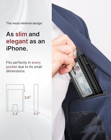 Mens Wallet Card Holder: Smart Pop-Up Aluminum Case, Genuine Leather, RFID Blocking, Slim & Minimalist Design for Front Pocket Use, Holds 8-10 Cards, with ID Window & Cash Pocket (Carbon Fiber) in Saudi Arabia