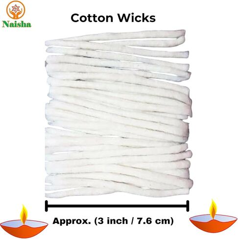 Naisha Combo Pack of 300+300 Hand Rolled Organic Cotton Puja Wicks & Handmade Twisted Cotton Wicks Long Bati for Oil Lamp Diya Jyot Batti Light in Temple/Oil Lamps/Diwali/Festivals in Kuwait