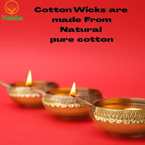 Naisha Combo Pack of 300+300 Hand Rolled Organic Cotton Puja Wicks & Handmade Twisted Cotton Wicks Long Bati for Oil Lamp Diya Jyot Batti Light in Temple/Oil Lamps/Diwali/Festivals in Kuwait