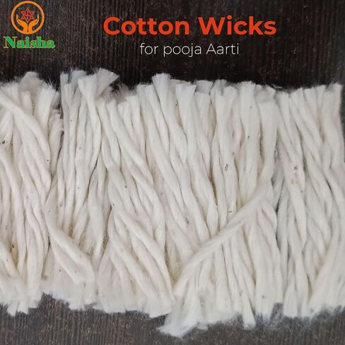 Naisha Combo Pack of 300+300 Hand Rolled Organic Cotton Puja Wicks & Handmade Twisted Cotton Wicks Long Bati for Oil Lamp Diya Jyot Batti Light in Temple/Oil Lamps/Diwali/Festivals in Kuwait